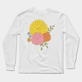 Retro flower garden botanical design in pink and yellow Long Sleeve T-Shirt